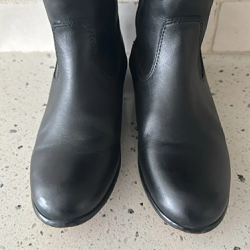 Kenneth Cole NY Mea Women’s Black Leather Knee-High Riding Boots Full Zip Sz 6.5